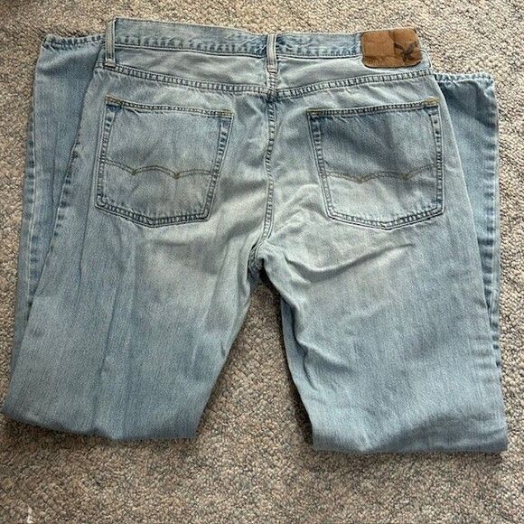 American Eagle Jeans Men 34x34 Blue Denim Light Wash Original Boot Cut - Picture 6 of 14